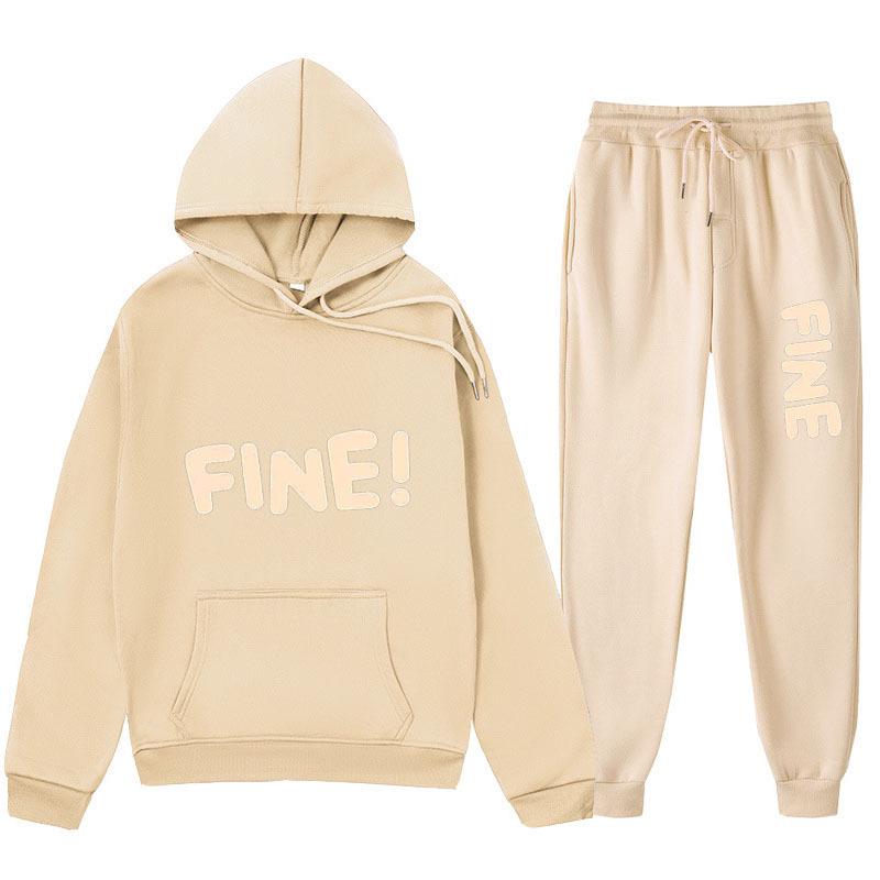 2025 European & American Style Printed Hoodie and Sweatpants Set - Unisex Loose Fit with Plus Velvet