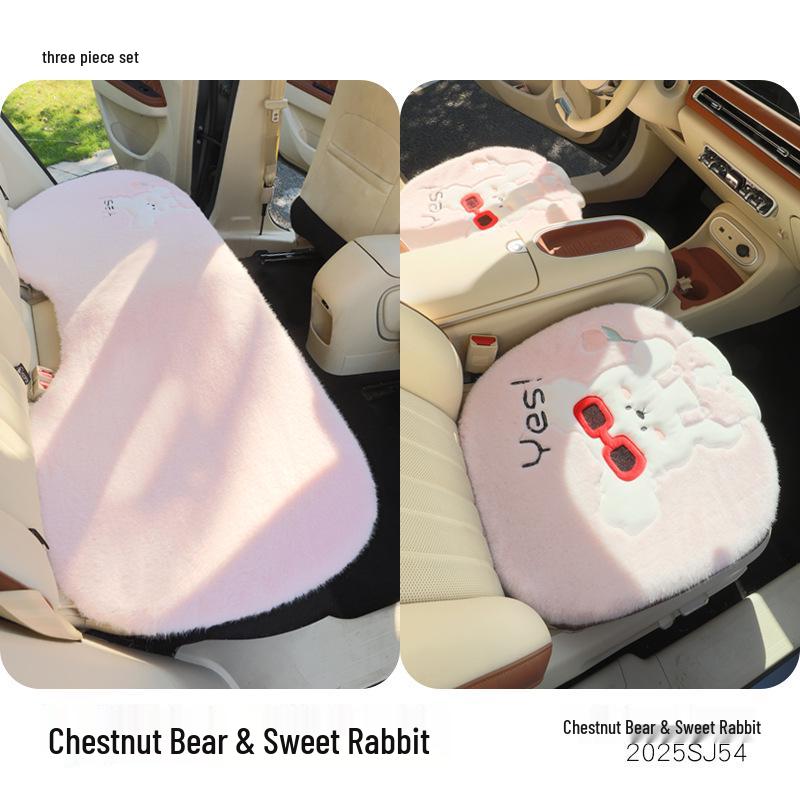Zimowa kreskówkowa pluszowa poduszka na fotel samochodowy z misiem - Grube i ciepłe pokrycie wewnętrzne