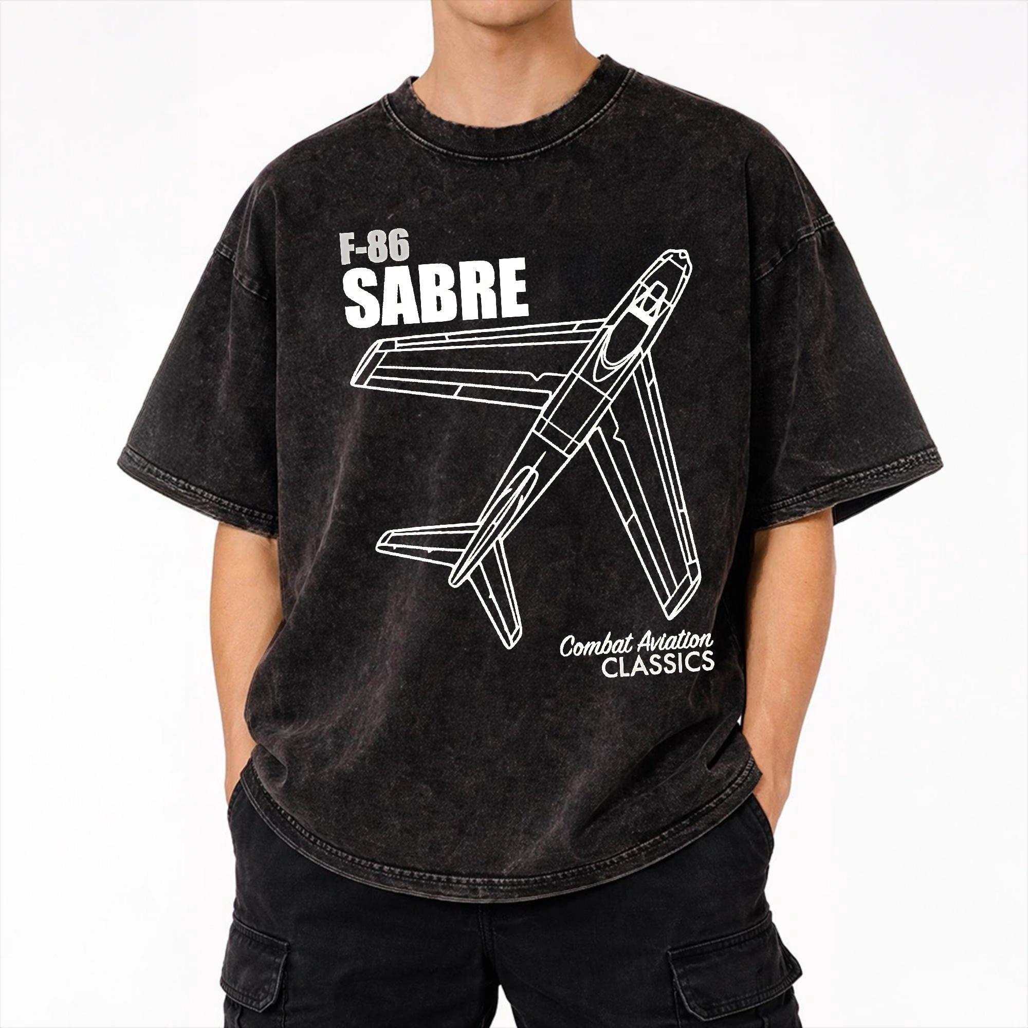 Summer F-86 Sabre Washed Shirt Outfit Oversize T-Shirts for Men Women Tees S