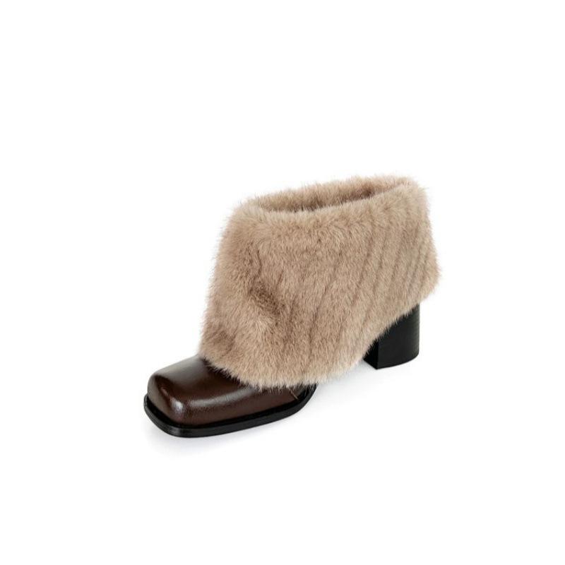 Women's fashion lightweight soft sole winter warm fur one snow boots padded lining non-slip casual sports cotton boots fur short boots