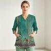 Women's Uniform Top, V-Neck with Single Pocket and Side Slit, 3/4 Sleeve