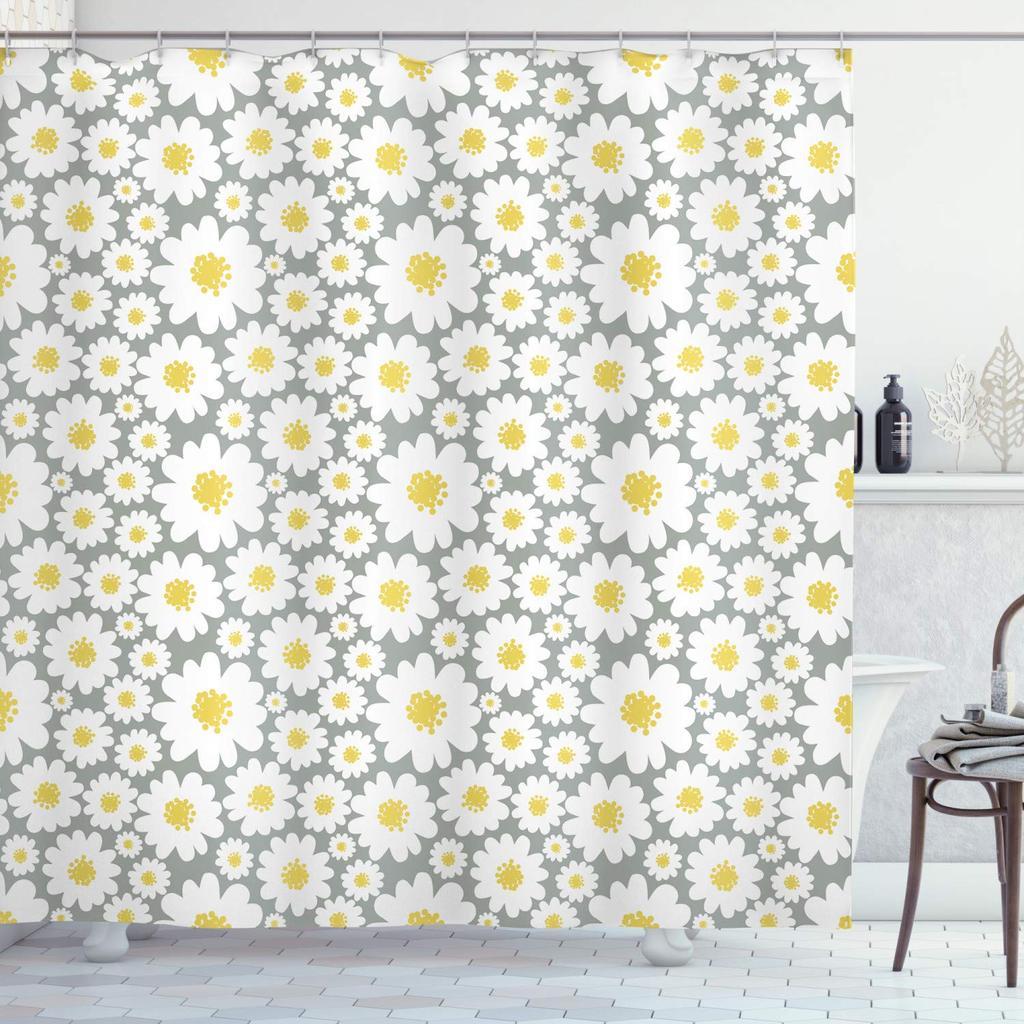 Floral Daisy Shower Curtain For Bathroom Bathtub Waterproof Plant Aesthetic Bathroom Curtain With Hooks Botanical Bath Curtain