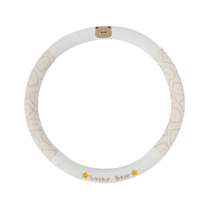 38cm Cartoon Bear Car Steering Wheel Cover for All Seasons Universal Anti-Skid Breathable Decorative Accessories Protector