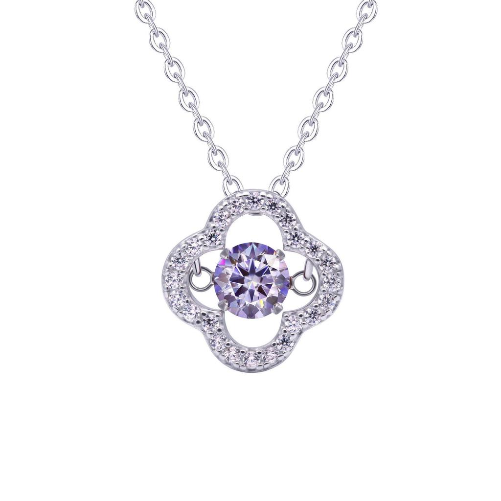 S925 Silver Dancing Heart Moissanite Necklace: Women's 50-Point Colored Moissanite Clover Pendant on Clavicle Chain