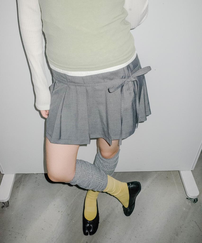 Chix Strap Pleated Mini Skirt Charcoal