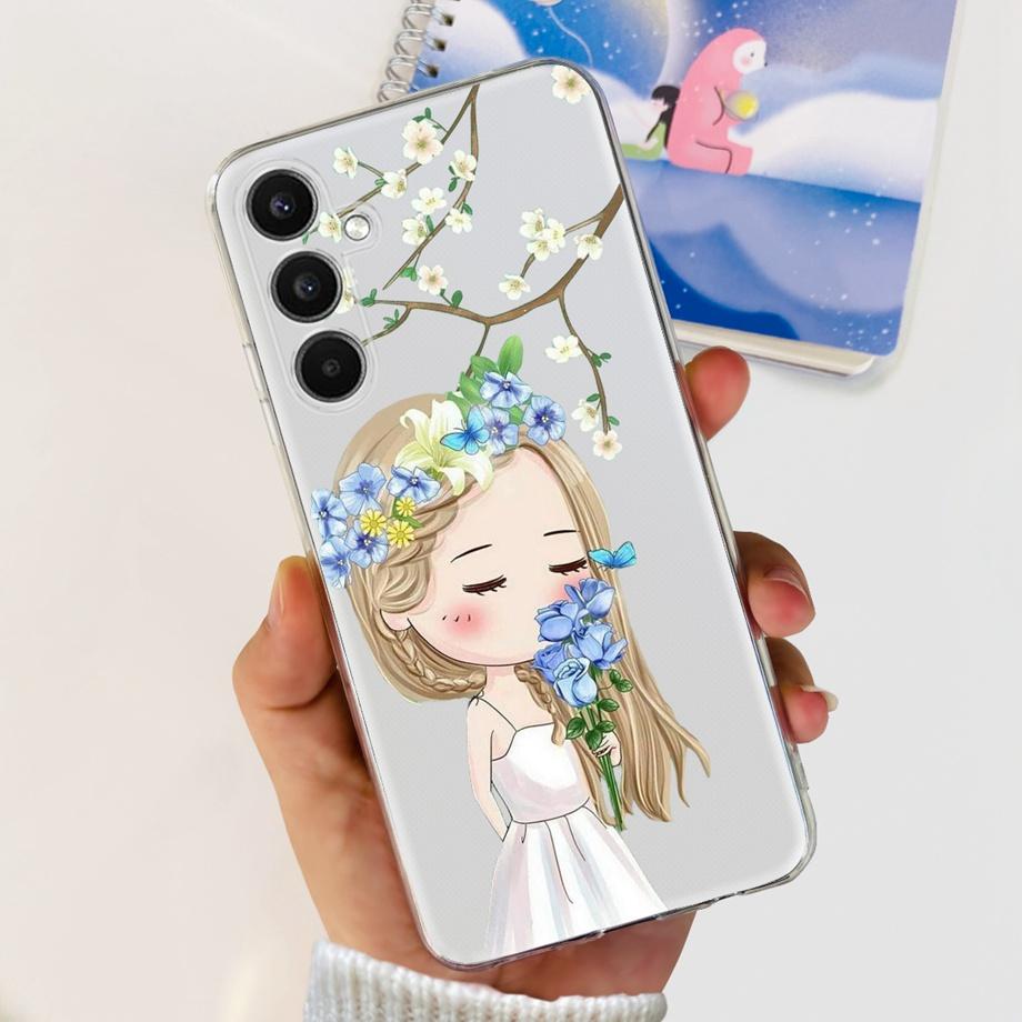For Samsung Galaxy A24 4G Case Couple Lovely Heart Beautiful Flower Cover For Fundas Samsung A24 4G A245F A 24 Soft Clear Rubber