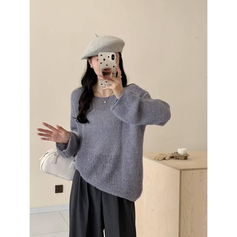 Autumn and winter new mohair thin gentle soft waxy knitted sweater top loose sweater pullover woman