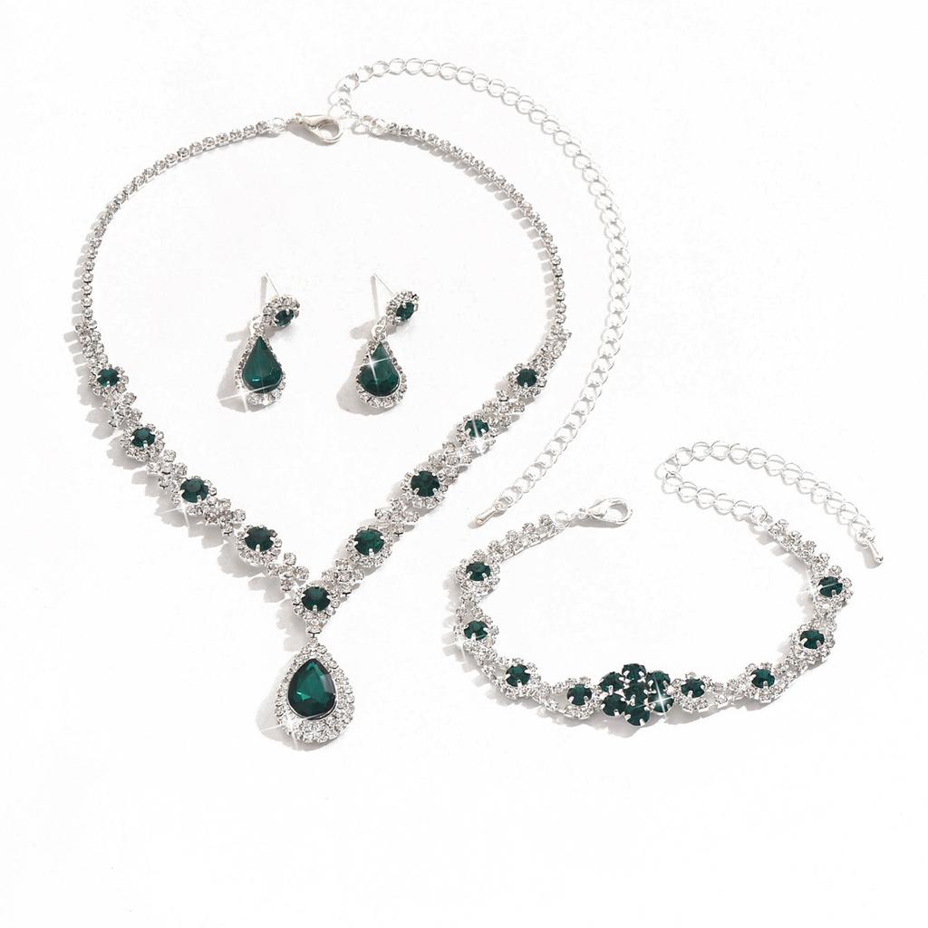 Women's Jewelry Set High-end Crystal Gemstone Women's Water Drop Necklace Stud Earrings Bracelet