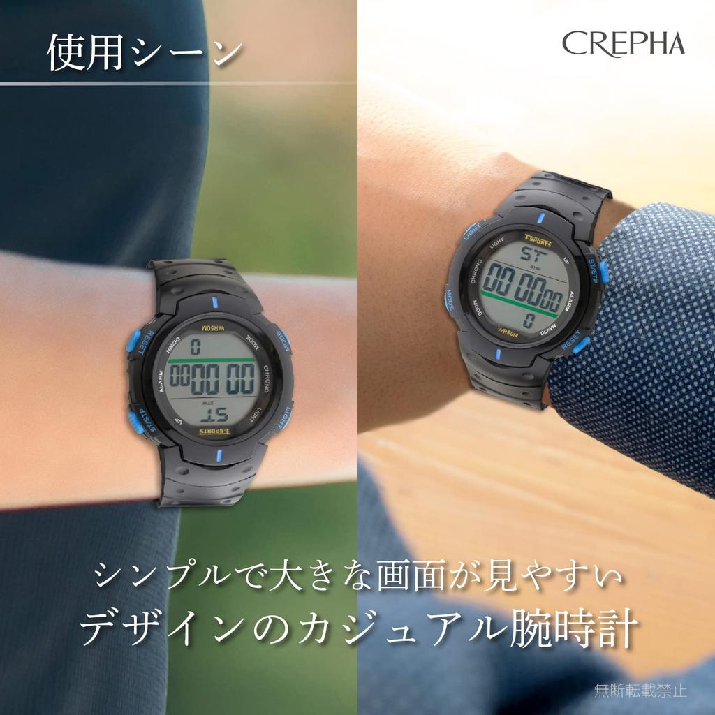 [Clefa] Digital Watch, Waterproof, Stopwatch Function, Urethane Strap, 191021, Men's, Black