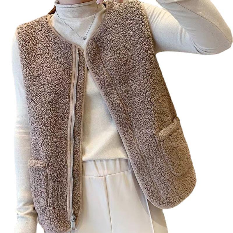 Women's 2024 Autumn/Winter Lambswool Plush Vest - Korean Style Versatile Outerwear Gilet.