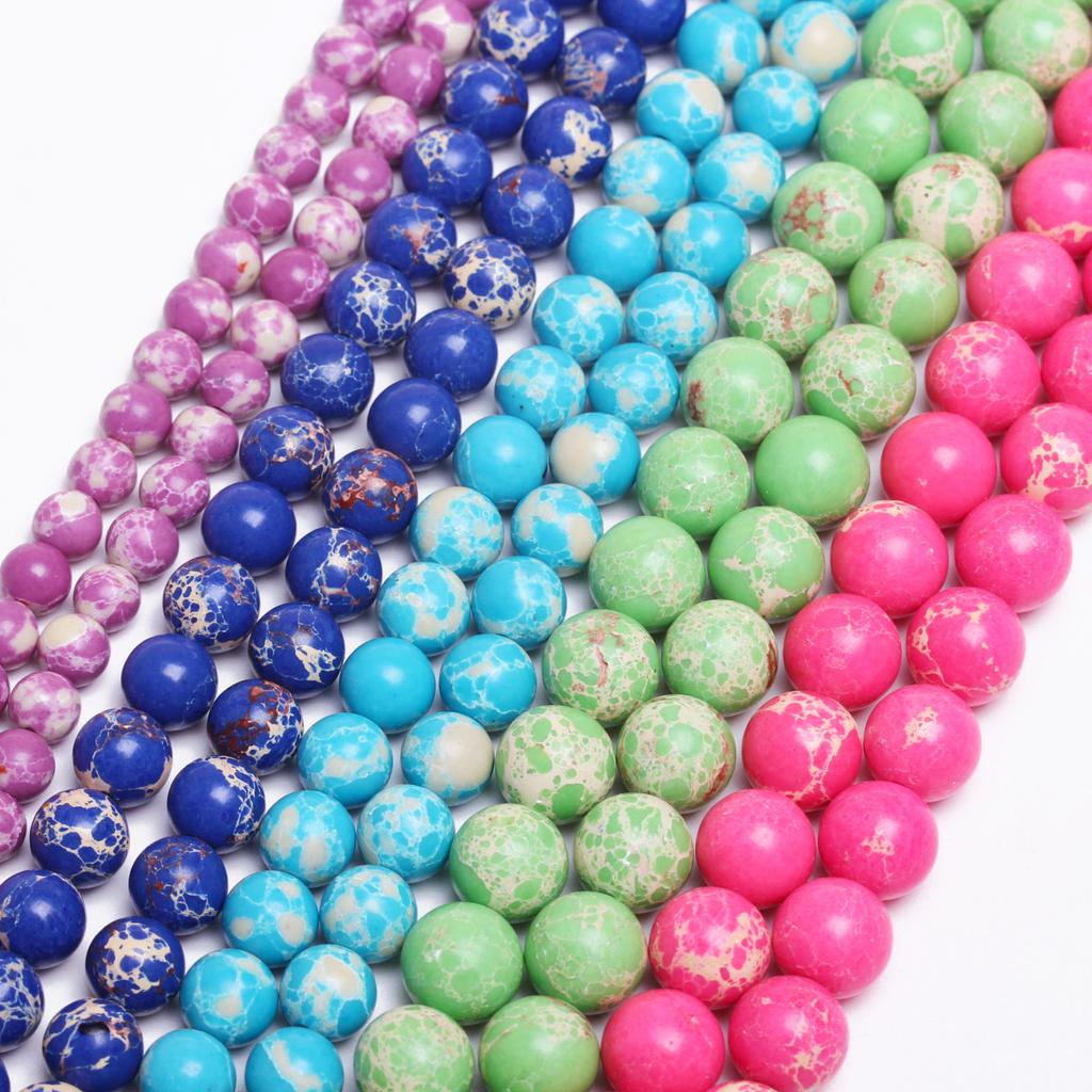 Needlework 4/6/8/10mm Round Loose Beads for Jewelry Making DIY Bracelet Necklace Sea Sediment Imperial Jasper 15''/string  Jewelry Accessory