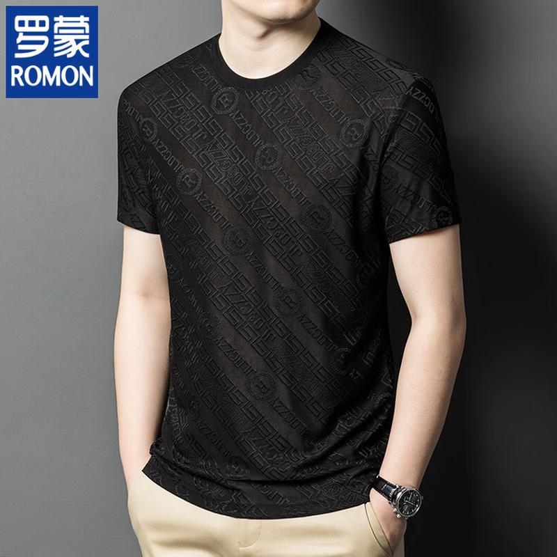 ROMON Men's Ice Silk Jacquard Round Neck T-Shirt