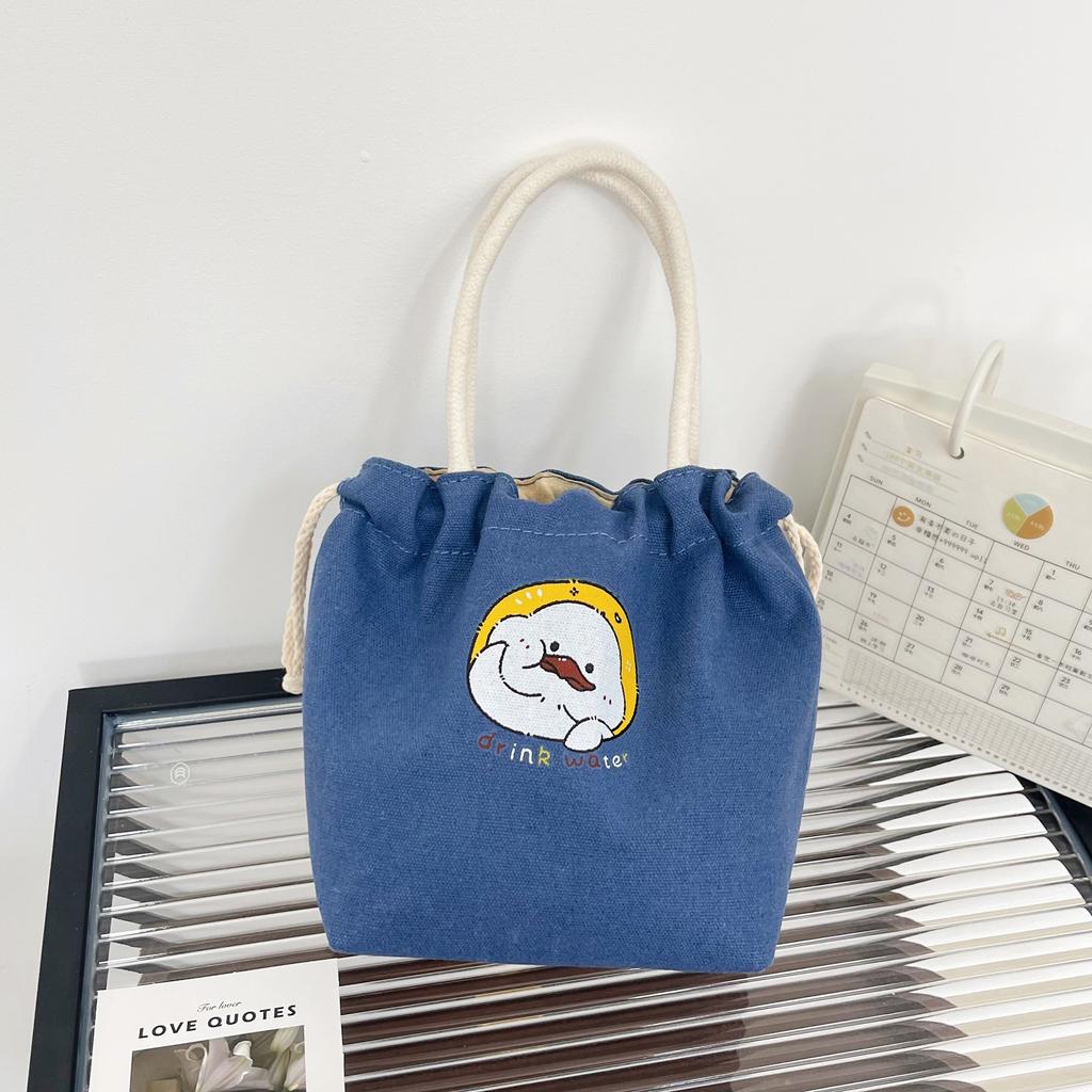 Drawstring Canvas Bucket Bag for Women, Small Corduroy Tote Pouch, Portable Makeup Bag, Snack Purse, Daily Handheld Bag CLE