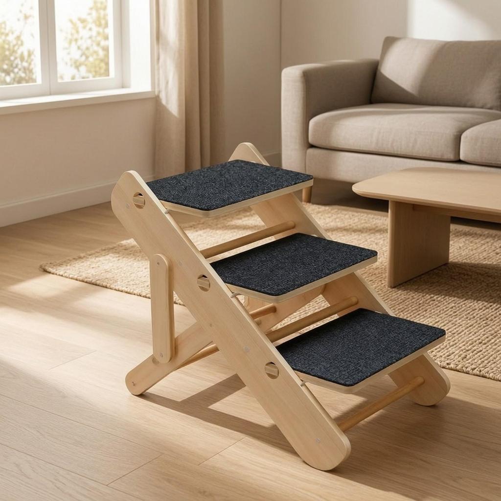 Wooden Pet Staircase Portable Adjustable Dog Ramp for Sofa Access