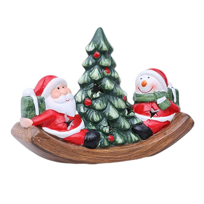 

Ceramic Santa Christmas Tree on Boats LED Nightlight Holiday Tabletop Decoration For Indoor Shelf Display Ornament Gift
