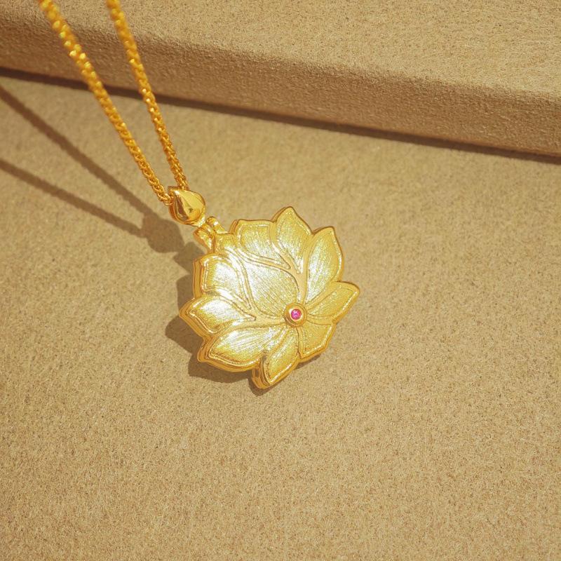 Retro Flower Blooming Buddha Pendant, Lotus Buddha Double-Sided Brushed Necklace, Chinese Style High-End Opening And Closing Necklace.