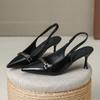 Fashion Small Design Sense Shallow Mouth with Sandals Women's Metal Buckle Pointed High Heels Stiletto Toe Single Shoes