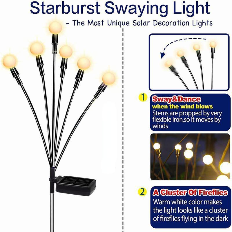 Solar Outdoor Light LED Firefly Lamp Garden Decoration Waterproof Garden Home Lawn Fireworks Light Floor New Year Christmas