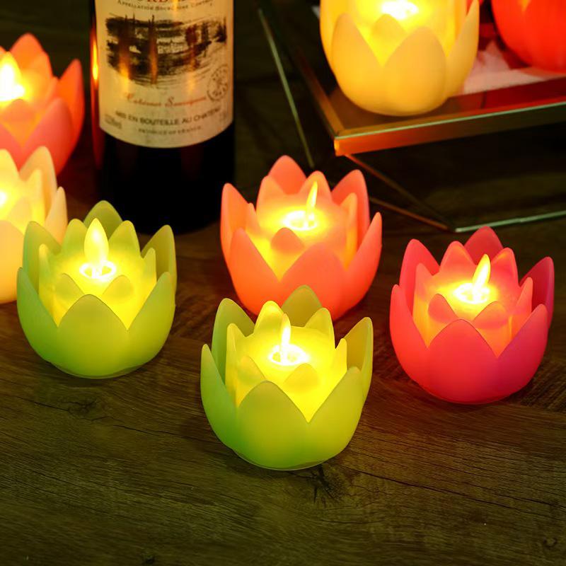 LED Schwingender Lotus Schmuck: Immer leuchtende elektronische Kerzenlampe mit bunten Lichtern