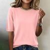Suéter de Punto de Manga Corta para Mujer, Jersey Casual de Cuello Redondo, Ligero, Suave, con Dobladillo de Canalé, Top para Uso Diario