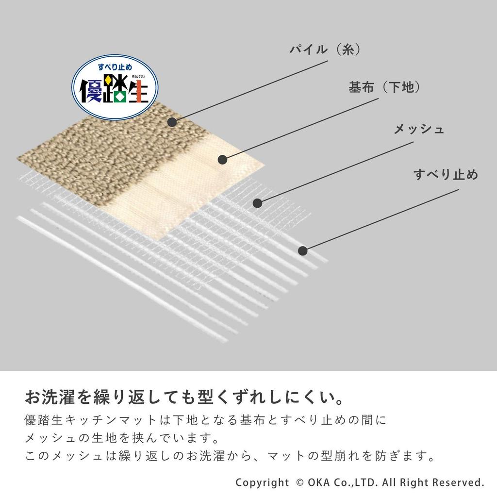 OKA Yutosei Kitchen 60cm x Brown Easy-to-Wash Mat, Approx. 300cm, (Washable, Lightweight, Non-Slip, Cushioned)