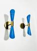1950s Mid Century Blue Diabolo Brass Wall Sconces - Italian Style Pair