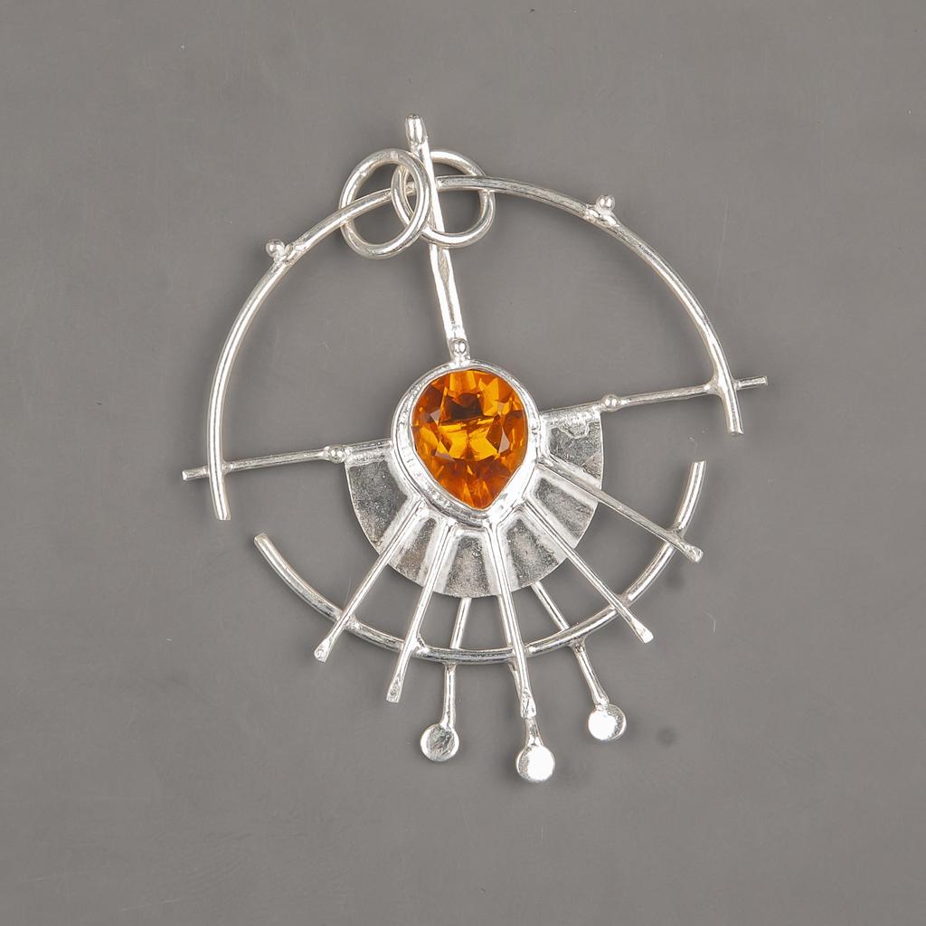 Citrine Pendant, 925 Solid Sterling Silver Gemstone Jewelry, Handmade Pendant, For Thanksgiving