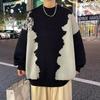 Men's Oversized Crew Neck Knit Sweater Black White Irregular Pattern Loose Fit Casual Streetwear Pullover