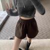 Women's Black Woolen High-Waisted Wide-Leg Shorts - 2025 Autumn/Winter Collection