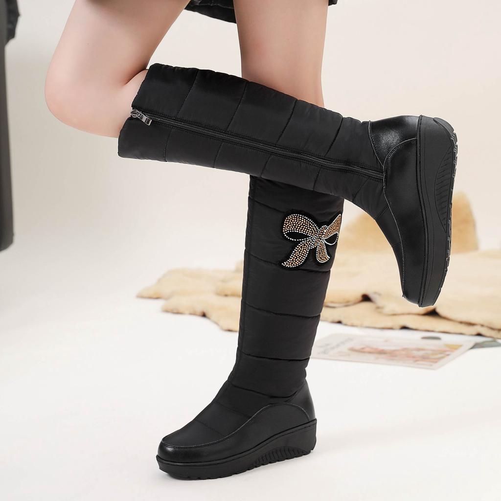 Krazing Pot Microfiber Down Fiber Tarpaulin Autumn Winter Shoes Med Heels Size 44 Super Size Snow Boots Round Toe Keep Warm Thigh High Boots