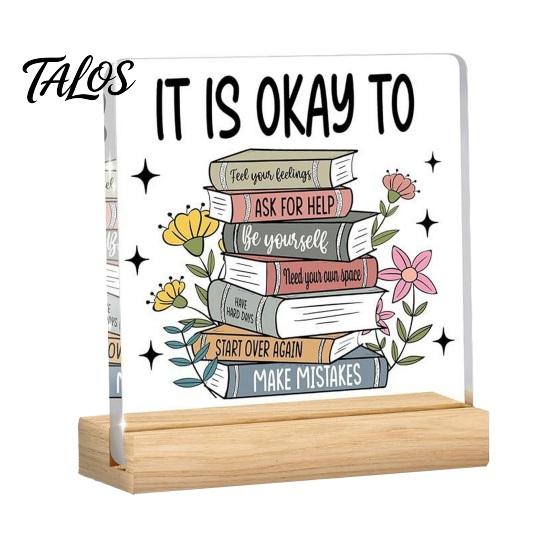 Wooden Base Table Ornament Motivational Mental Health Desktop Decoration, Acrylic Sign with Stand, Inspirational Desk Office Decor, for Therapy