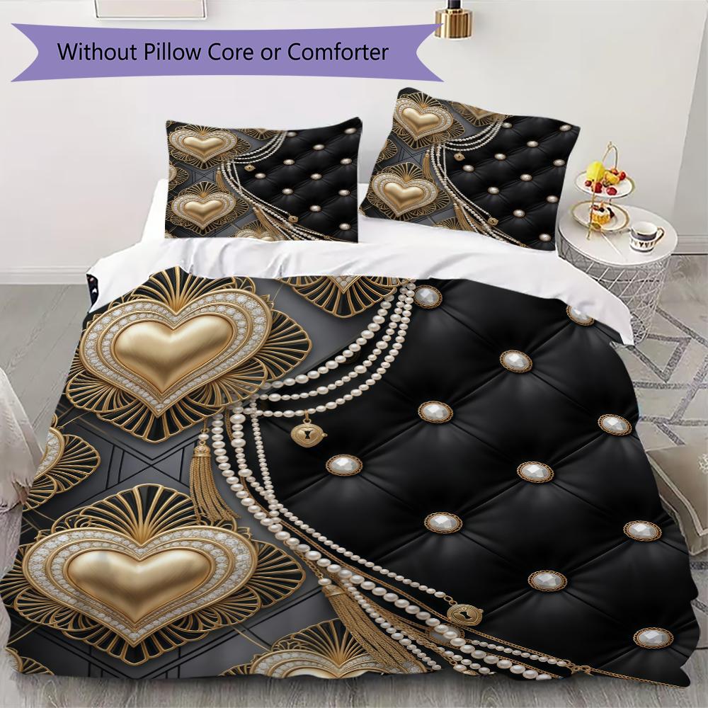 Gorgeous Heart Pattern Bedding uilt Set uilt Cover Pillowcase Home Decoration Birthday Gift (1 * duvet cover + 2 * pillowcase without core)