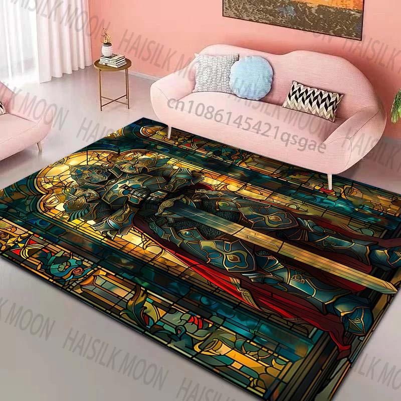

Stained Glass Knight with Sword Pattern Rug Carpets for Bedroom Living Room Sofa Mat Creative Door Mat Cloakroom Home Decor 40x60cm