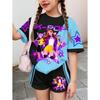 Kpop Cartoon Graphic Girls T-Shirt and Pants Set Girls' Summer Clothing Cute Short Sleeve Set Children's T-Shirt and Shorts Set