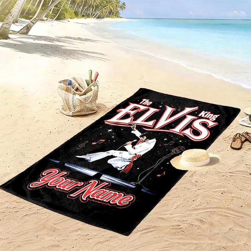Name Custom Elvis Print Beach Towel, Large Soft Quick Dry Towel for Beach Camping Swimming