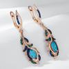 Blue Natural Zircon Flower Long Drop Earrings For Women  Rose Gold And Black Plating Vintage Party Daily Jewelry