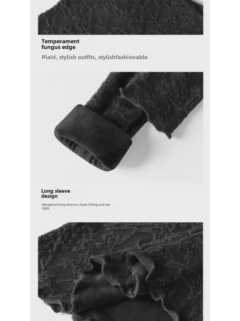 Damen-Unterhemd aus Samt und Spitze in Übergröße – warmes Netzoberteil mit halbhohem Kragen für Herbst/Winter 2024