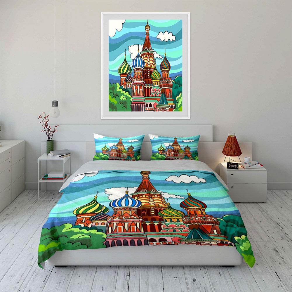 "Colorful Architecture Artwork Set Decor" Soft Skin-Friendly Bedding Set Includes 1 Duvet Cover And 2 Pillowcase Gift