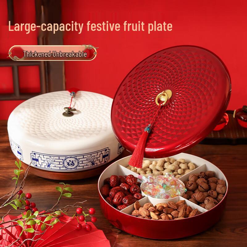 Changbaosen Chinese Style Divided Plastic Fruit Plate with Lid