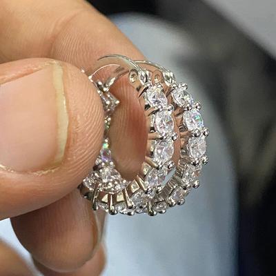 Huitan Stylish Women Silver Color Hoop Earrings with Shiny Round Zirconia Fashion Graceful Lady Daily Accessories Trendy Jewelry
