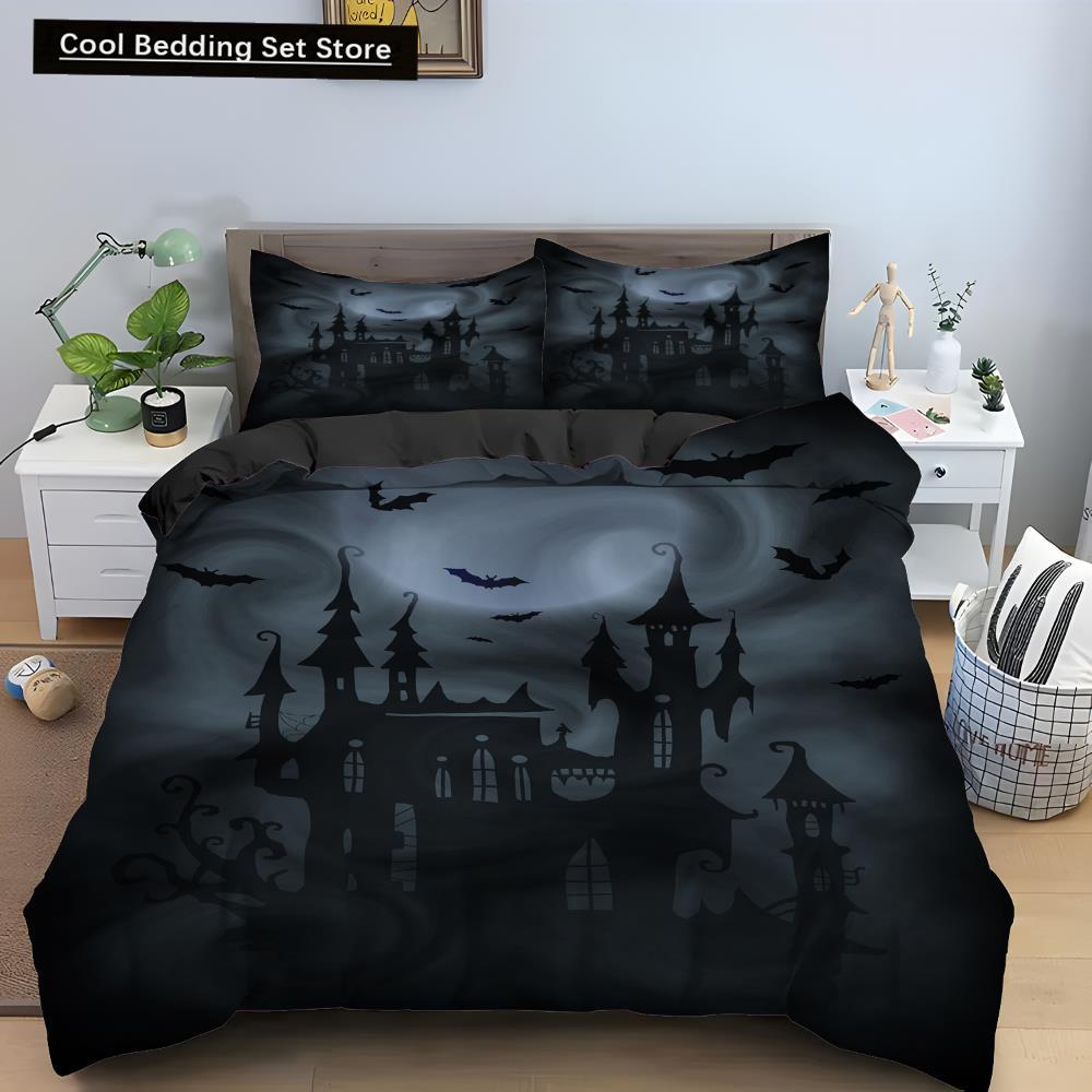 Halloween Horror Pumpkin King Queen Duvet Cover Night Witch Bedding Set Bat Moon Quilt Cover 2/3pcs Polyester Comforter Cover