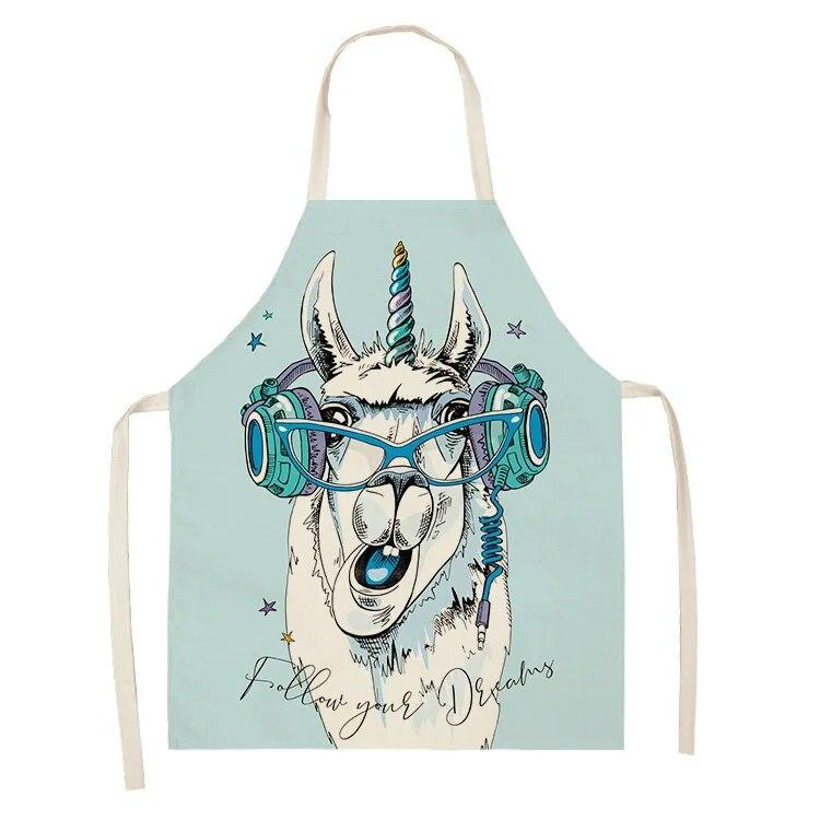 Avental de algodão e linho da série Cute Alpaca Avental de cozinha Babador para cozinhar e assar em casa Ferramenta de limpeza e antiincrustante