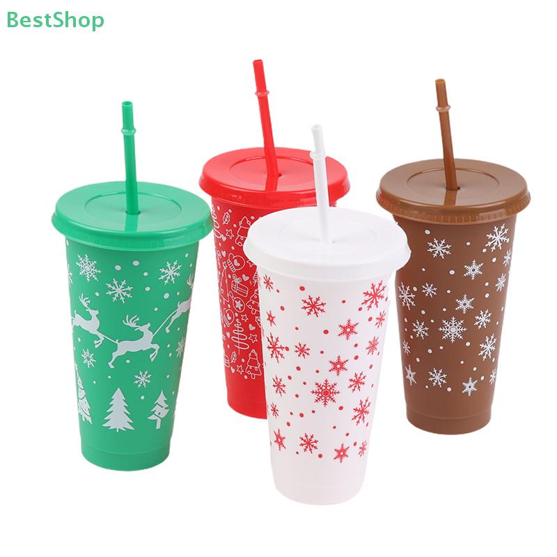 Christmas-themed Straw Cup 710ml Large Capacity Plastic Water Cup Christmas Gift