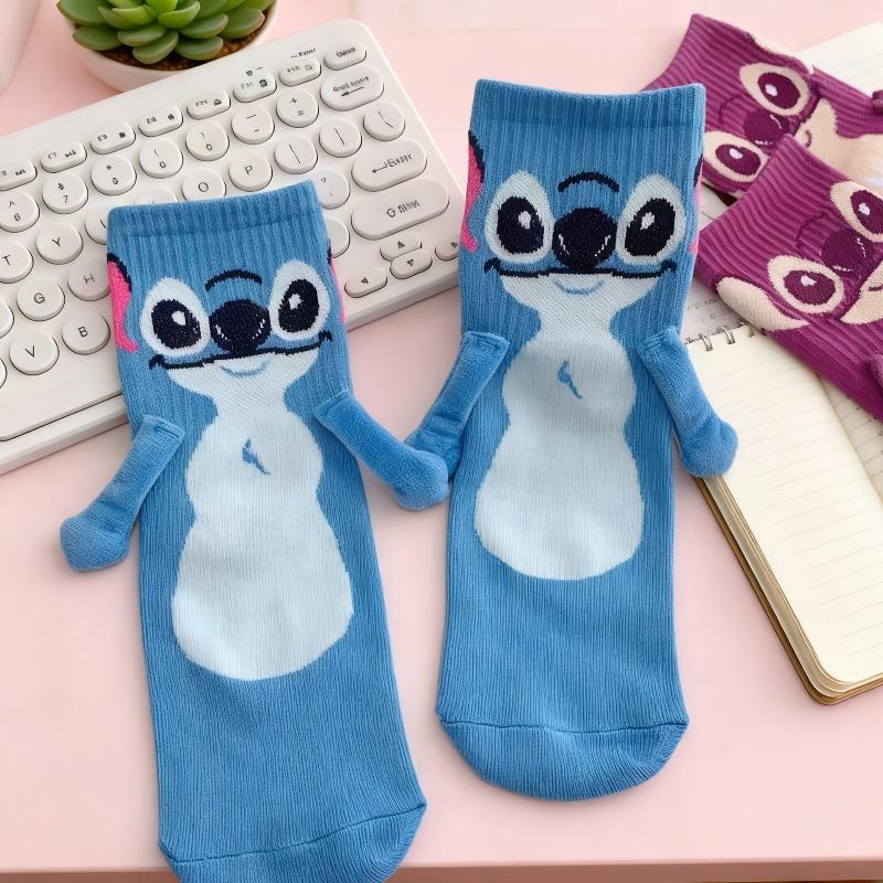 2 Paar Nieuwe Animatie Stitch Handen Vasthoudend Met Diy Heren Sokken tot Halve Kuit En Creatieve Hoge Waarde Koppel Sokken