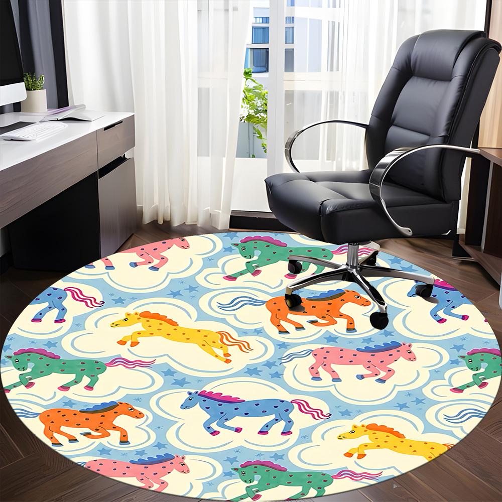 1 Stück Pferd Wolke Büro Runder Teppich, Unter Bürostühlen Schlafzimmer Wohnzimmer Heimdekoration, Raumdeko