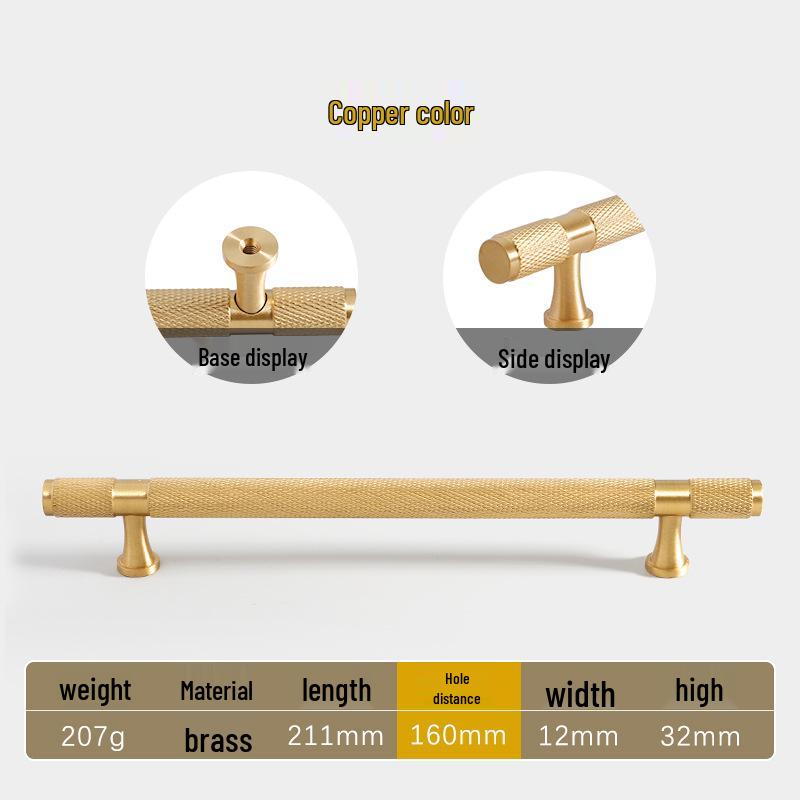 American Style Brass Wardrobe & Cabinet Door Handle - Retro French Copper Design