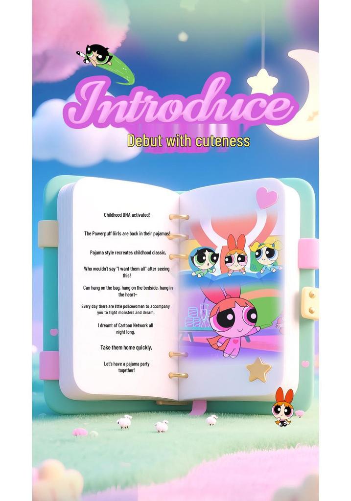 Genuine Powerpuff Girls Bubbles Plush Keychain - Cute Pajama Doll Birthday Gift