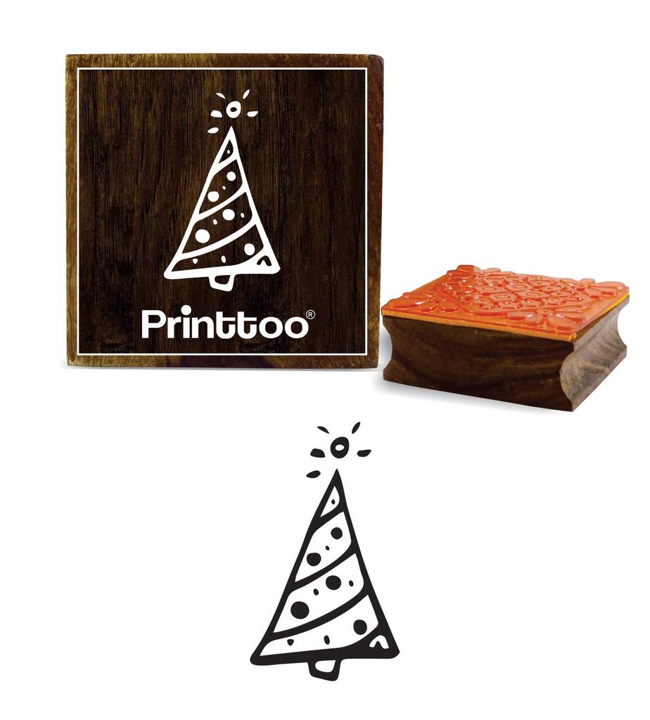 Printtoo Craft Textile Christmas Tree Square Wooden Rubber Stamp Scrap-booking-2 x 2