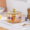1.6L High Borosilicate Glass Pot, Clear Vertical Striped Cooking Pot, Double Handle Stovetop Pot for Soup Noodle Stew, Microwave & Cooker Safe