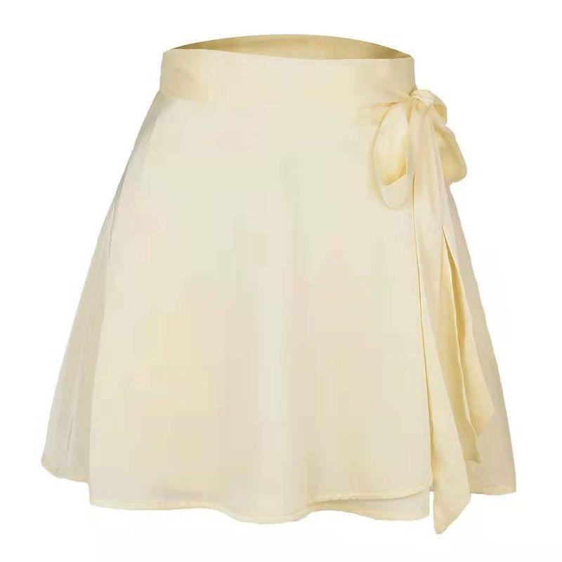 

2021 New Fashion High-waist Chiffon Satin Lace-up Skirt Beige S